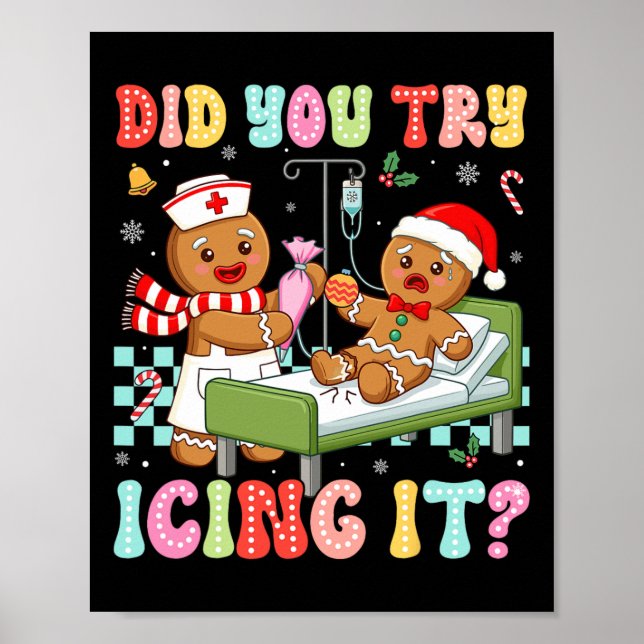 Icu Nurse Did You Try Icing It Christmas Retro Gin Poster (Front)