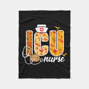 Icu Nurse Fall Autumn Leaves Thanksgiving Healthca Fleece Blanket