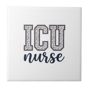 ICU Nurse Floral Varsity Shirt Design_1 Ceramic Tile