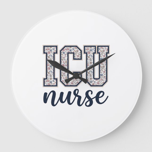 ICU Nurse Floral Varsity Shirt Design_1 Large Clock (Front)