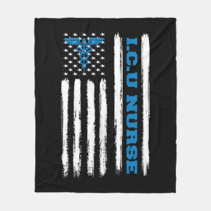Icu Nurse Intensive Care Unit American Flag Patrio Fleece Blanket