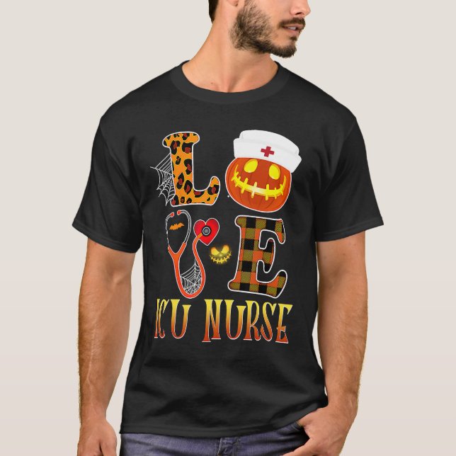 ICU Nurse Love Halloween Costume Stethoscope Leopa T-Shirt (Front)