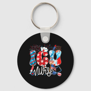 Icu Nurse Patriotic Usa Flag Stethoscope Funny 4th Key Ring