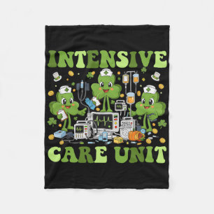 Icu Nurse St Patricks Day Shamrock Intensive Care Fleece Blanket