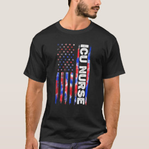 ICU Nurse Tie Dye American Flag 4th Of July USA IC T-Shirt