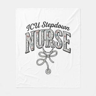 ICU Stepdown Nurse Vintage Floral Stethoscope Shir Fleece Blanket