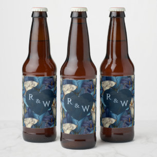 iCute Blue Calla Lilies Accent Botanical Wedding Beer Bottle Label
