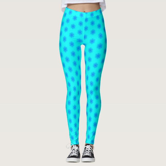 Icy Aqua and Blue Snowflake Pattern Leggings (Front)