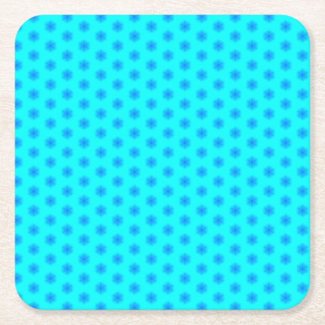 Icy Aqua and Blue Snowflake Pattern Square Paper Coaster (Front)