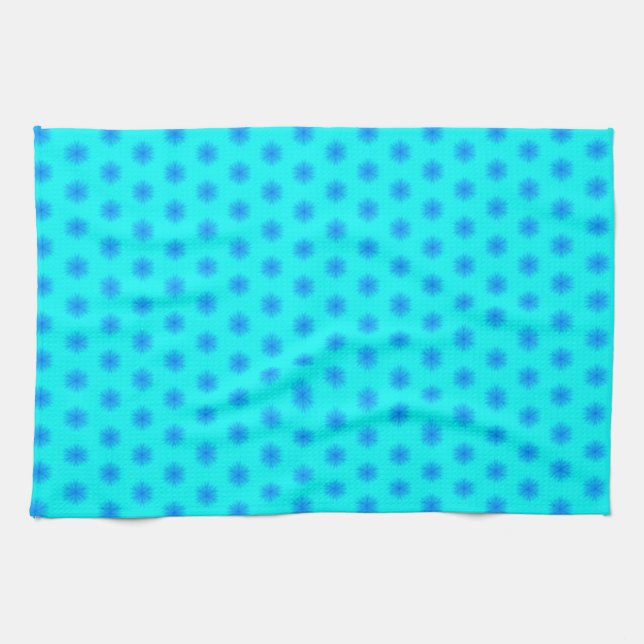 Icy Aqua and Blue Snowflake Pattern Tea Towel (Horizontal)