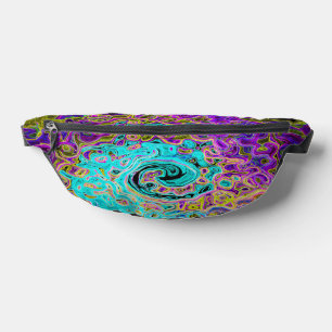 Icy Aqua Blue Groovy Abstract Retro Liquid Swirl Bum Bags