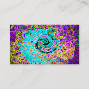 Icy Aqua Blue Groovy Abstract Retro Liquid Swirl Business Card