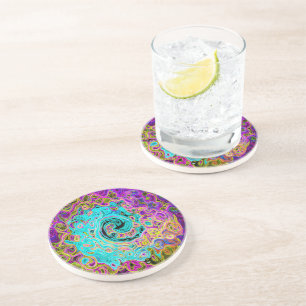 Icy Aqua Blue Groovy Abstract Retro Liquid Swirl Coaster