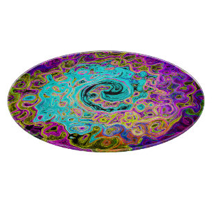Icy Aqua Blue Groovy Abstract Retro Liquid Swirl Cutting Board