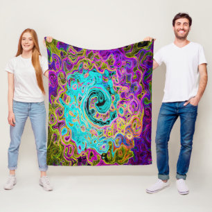 Icy Aqua Blue Groovy Abstract Retro Liquid Swirl Fleece Blanket
