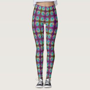 Icy Aqua Blue Groovy Abstract Retro Liquid Swirl Leggings