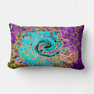 Icy Aqua Blue Groovy Abstract Retro Liquid Swirl Lumbar Cushion