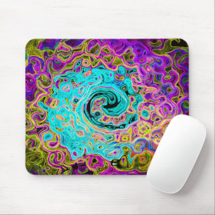 Icy Aqua Blue Groovy Abstract Retro Liquid Swirl Mouse Pad