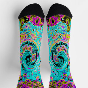 Icy Aqua Blue Groovy Abstract Retro Liquid Swirl Socks