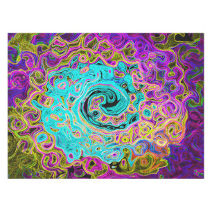 Icy Aqua Blue Groovy Abstract Retro Liquid Swirl Tablecloth