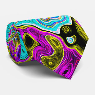 Icy Aqua Blue Groovy Abstract Retro Liquid Swirl Tie