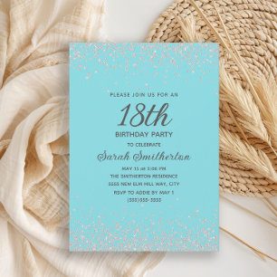 Icy Aqua Blue Silver Diamond Glitter 18th Birthday Invitation