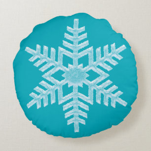 Icy Aqua Teal Frozen Snowflake Winter Christmas Round Cushion