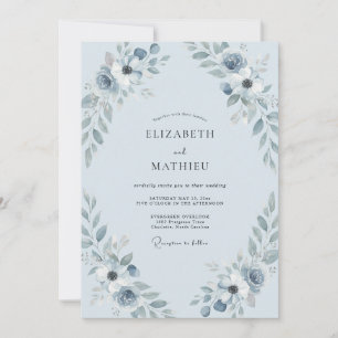 Icy Azure Peony Wedding Invitation