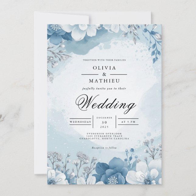 Icy Bloom Frost Wedding Invitation (Front)