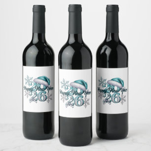 Icy Blue 2026 with Santa Hat and Snowflakes  Wine Label