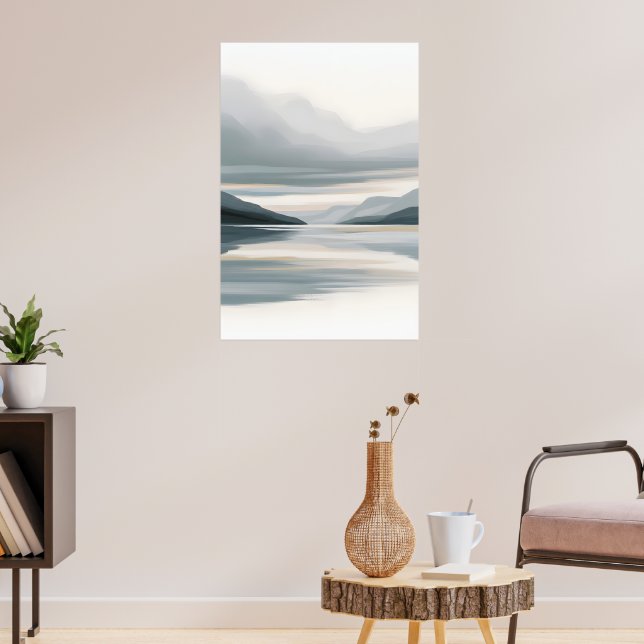 Icy Blue and Beige Abstract Seascape Poster (Living Room 3)