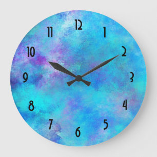 Icy Blue and Purple Watercolor Abstract Design Large Clock