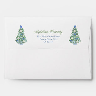 Icy Blue And White Holidays Tree Return Address Envelope