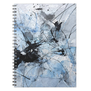 Icy Blue Black White Splatter Abstract Notebook