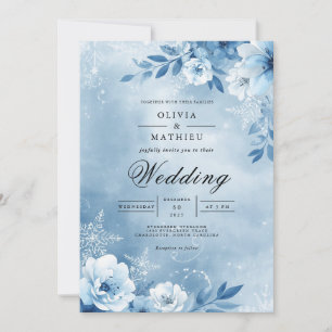 Icy Blue Bloom Enchantment Wedding Invitation