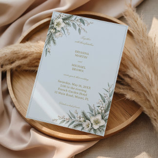 Icy Blue Blooms Silver Foliage Invitation