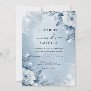 Icy Blue Botanical Bloom Wedding Invitation