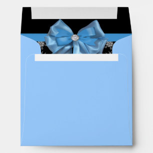 Icy Blue Bow On Black Winter Snowflakes Wedding Envelopes