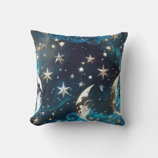 Icy Blue Celestial Moon Phases Pillow