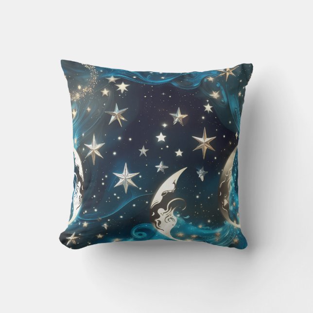 Icy Blue Celestial Moon Phases Pillow (Front)