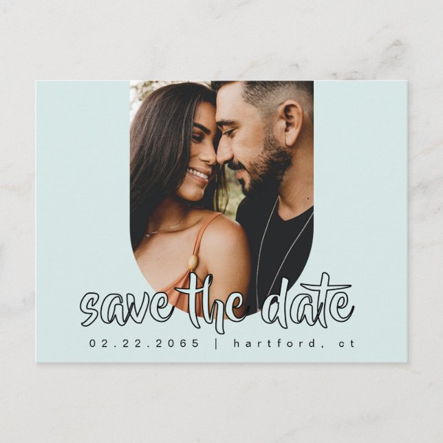 Icy Blue Couple Photo Modern Wedding Announcement Postcard (Front)