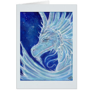 Icy blue dragon card by Renee L. Lavoie
