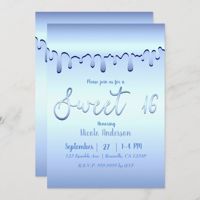 Icy Blue Drip Winter Wonderland Sweet 16 Sixteen Invitation (Front/Back)