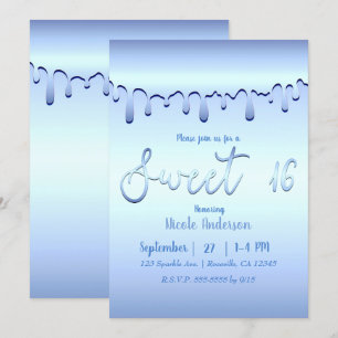 Icy Blue Drip Winter Wonderland Sweet 16 Sixteen Invitation