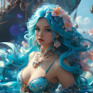 Icy Blue Elegant Mermaid Decoupage Paper