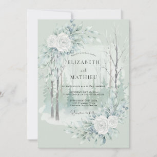 Icy Blue Ethereal Winter Woodland Wedding Invitation