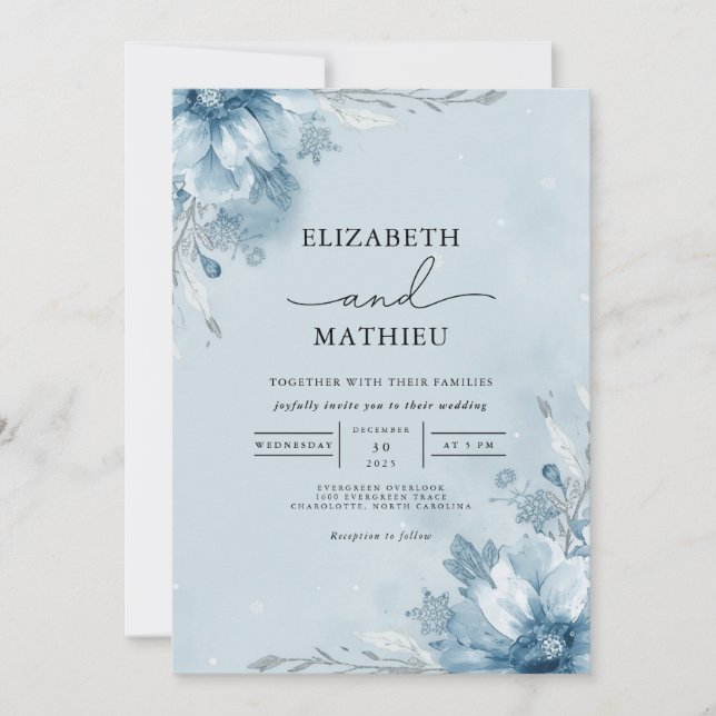Icy Blue Floral Archway Wedding Invitation (Front)