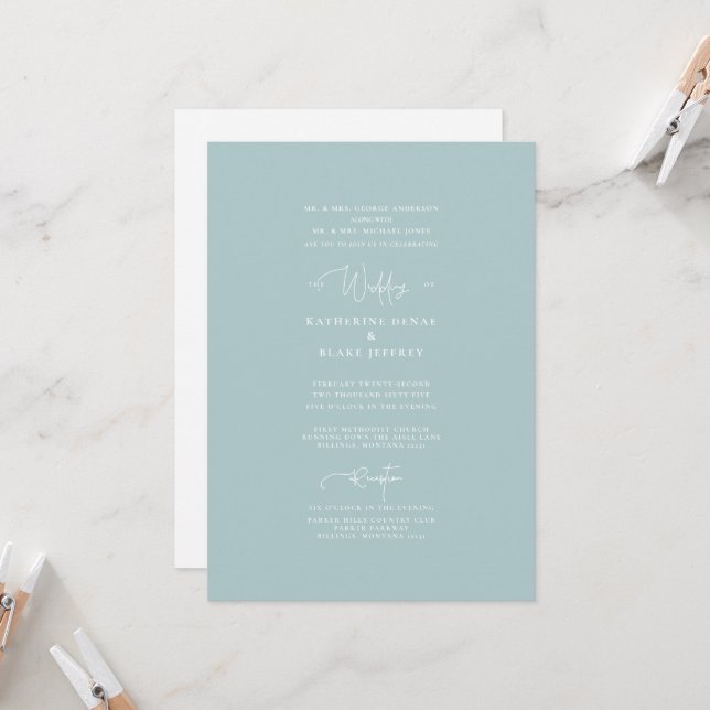 Icy Blue Formal Church Wedding Invitation (Front/Back In Situ)