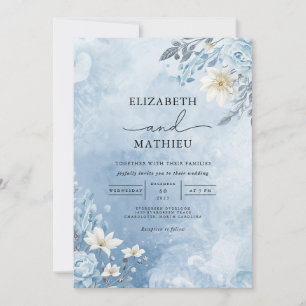 Icy Blue Frost Bloom Wedding Invitation