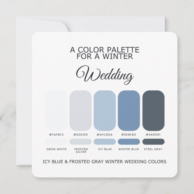 Icy Blue Frosted Gray Winter Wedding Palette Card (Front)